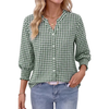 Fantaslook Plaid Button Down Shirts for Women V neck 3/4 Sleeve Shirt with Smocked Cuffs Dressy Cotton Blouses Tops