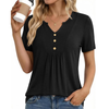 Fantaslook Womens Tunic Tops Casual Short Sleeve Shirts V Neck Button Pleated Blouses Floral Summer Tops