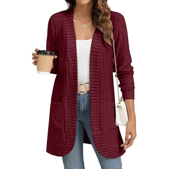 Fantaslook Cardigan Sweaters for Women Long Sleeve Open Front Cardigan with Pockets Casual Dressy Lightweight Fall Sweaters