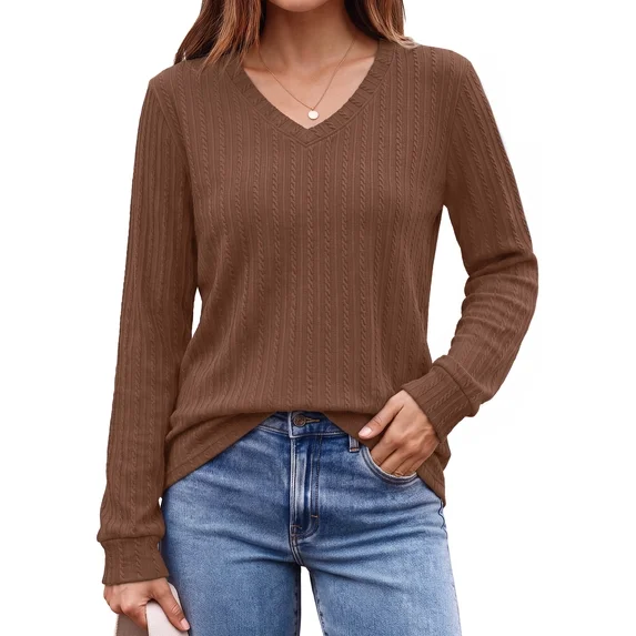 Fantaslook Long Sleeve Shirts for Women V Neck Dressy Casual Tops Lightweight Tunic Pullover Fall Work Outfits