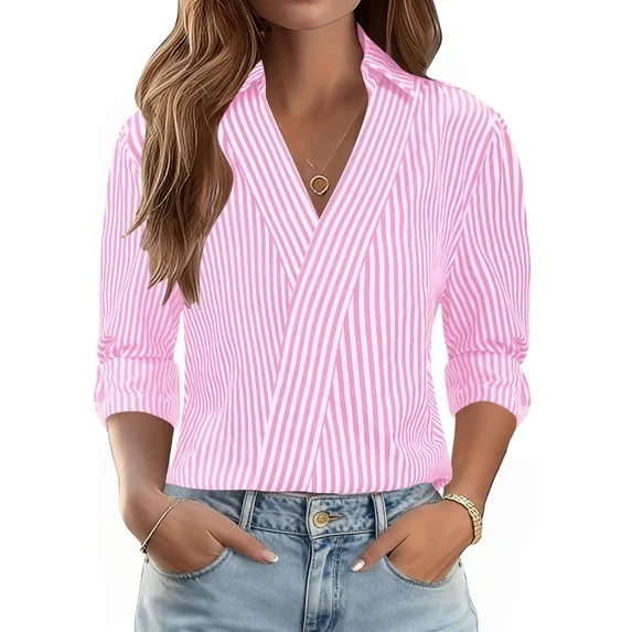 Fantaslook 3/4 Sleeve Womens Tops V Neck Collared Shirts Dressy Casual Business Work Blouses Trendy Fashion Tops