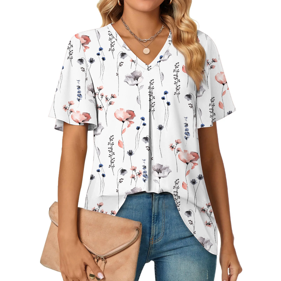 Fantaslook Womens Tops Dressy Blouses V Neck Short Sleeve Tunic Tops Casual Work Shirts