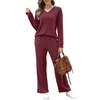 Fantaslook Two Piece Lounge Sets for Women Vacation Travel Fall Outfits V Neck Tops Wide Leg Pants Matching Sets Women Clothing