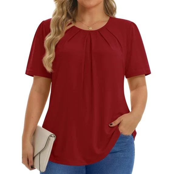Fantaslook Dressy Blouses for Women Pleated Short Sleeve Tunic Tops Casual Floral Shirts
