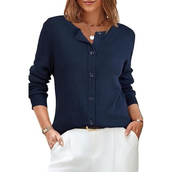 Fantaslook Button Down Cardigans for Women Crew Neck Lightweight Sweater Business Casual Knit Tops