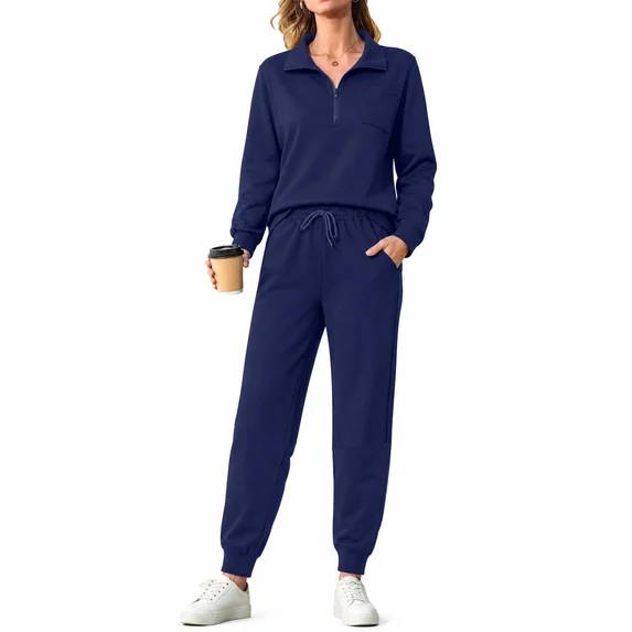 Fantaslook Womens 2 Piece Outfits Sets Lapel Half Zip Sweatsuits Casual Jogger Lounge Sets Fall Tracksuit with Pockets