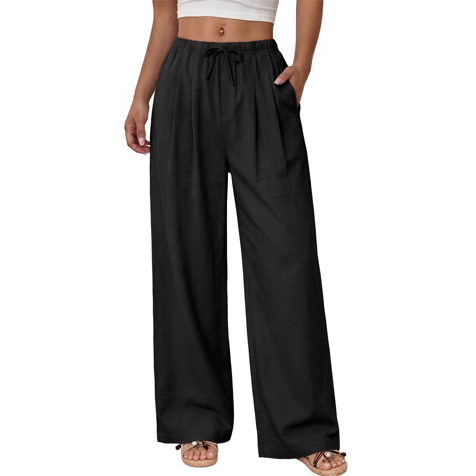 Fantaslook Wide Leg Pants for Women High Waisted Drawstring Pleated Trousers Pants Summer Casual Work Pants with Pockets