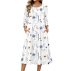 Fantaslook Fall Dresses for Women Smocked 3/4 Sleeve Dress Floral Midi Casual Dresses with Pockets