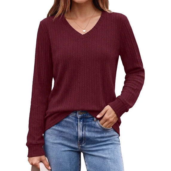 Fantaslook Long Sleeve Shirts for Women V Neck Dressy Casual Tops Lightweight Tunic Pullover Fall Work Outfits