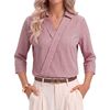 Fantaslook 3/4 Sleeve Womens Striped Tops V Neck Lapel Shirts Dressy Business Work Blouses Trendy Fashion Tops