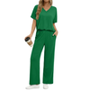 Fantaslook Lounge Sets for Women Casual 2 Piece Outfits Summer V Neck Short Sleeve Tops and Wide Leg Pants Pajamas Sets