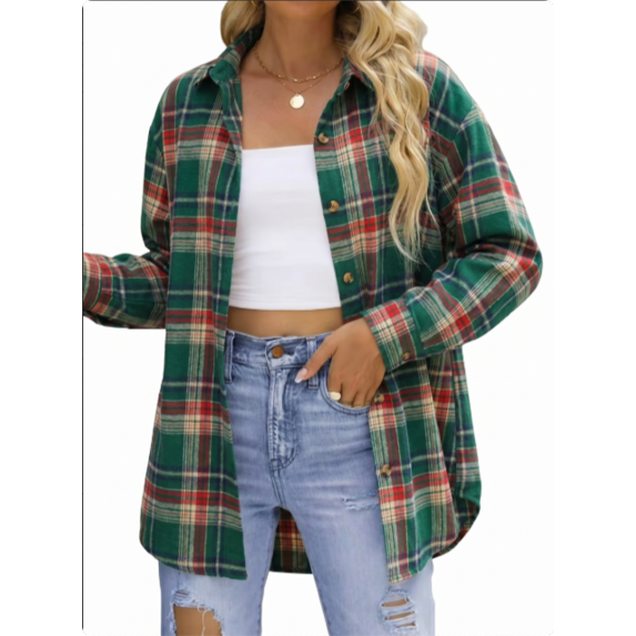 Fantaslook Plaid Flannel Shirts for Women Oversized Long Sleeve Button Down Shirts Blouses Tops
