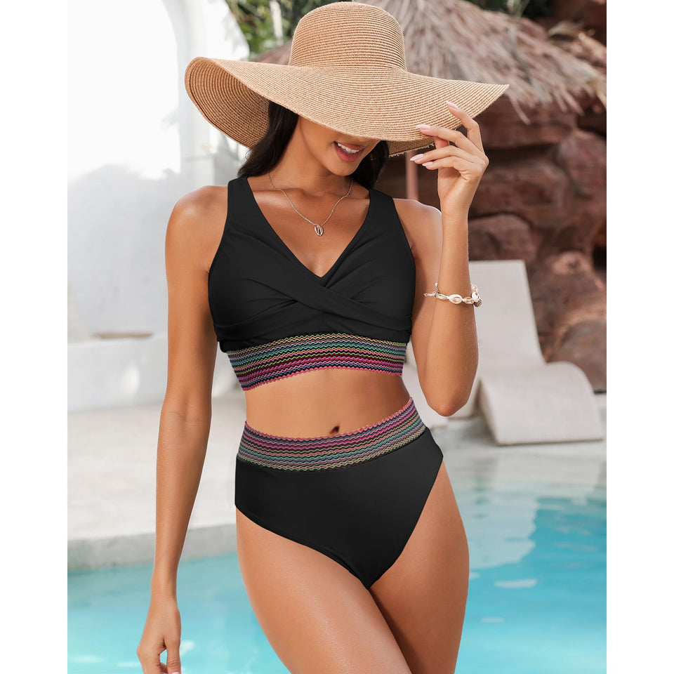 Rosvigor Plus Size Womens Bikini Sets High Waisted Swimsuit bikini Bathing Suit for Women Two Pieces Swimwear
