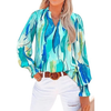 Fantaslook Floral V Neck Blouses for Women Loose Lined Flowy Shirts Trendy Smocked Cuff Long Sleeve Tops