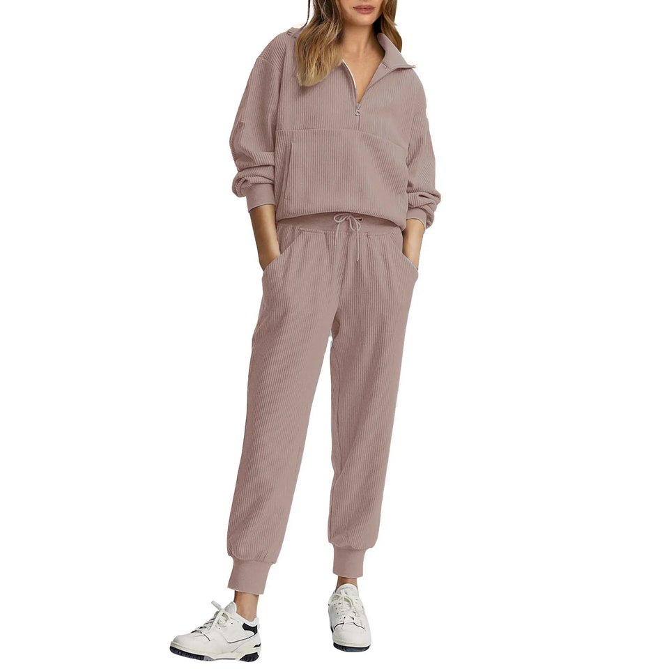 Fantaslook Womens 2 Piece Outfits Long Sleeve Half Zip Sweatsuits with Pockets Pullover Lounge Set