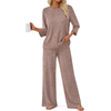 Fantaslook Pajamas Sets for Women Casual Two Piece Lounge Sets 3/4 Sleeve Crew Neck Top Wide Leg Pants Vacation Sweater Outfits
