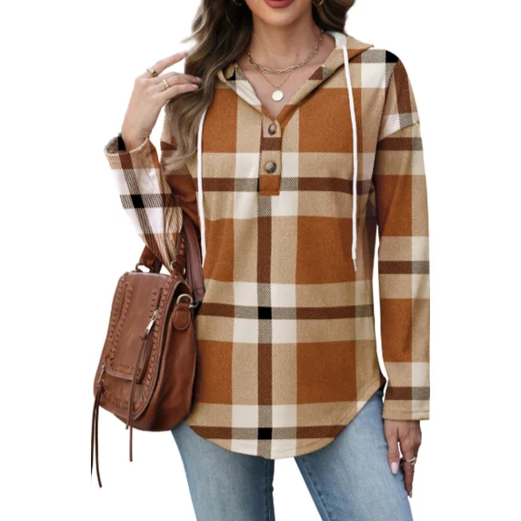 Fantaslook V Neck Button Sweatshirt for Women Pullover Long Sleeve Shirts Fall Fashion Tunic Tops