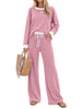 Fantaslook Color Block Pajamas for Women Crew Neck Tops Long Loungewear Pants Spliced 2 Piece Outfits Sets with Pockets