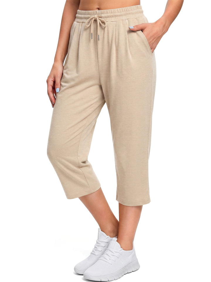 Fantaslook Women Capri Pants High Waisted Drawstring Summer Yoga Pants Workout Cropped Joggers Lounge Pants with Pockets