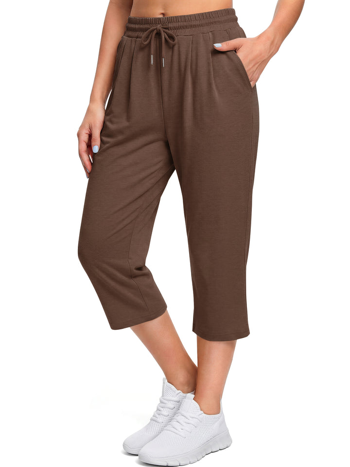 Fantaslook Women Capri Pants High Waisted Drawstring Summer Yoga Pants Workout Cropped Joggers Lounge Pants with Pockets