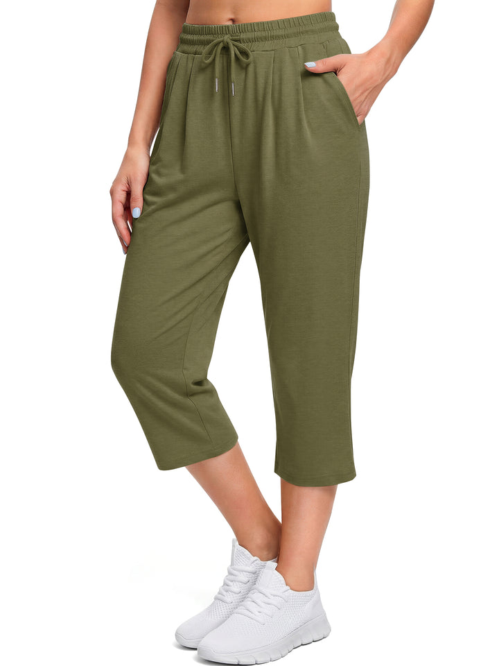 Fantaslook Women Capri Pants High Waisted Drawstring Summer Yoga Pants Workout Cropped Joggers Lounge Pants with Pockets