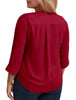 WellSize 3/4 Roll Sleeve Work Shirts for Women Plus Size Tunic Tops Flowy V Neck Button Down Blouses with Pockets