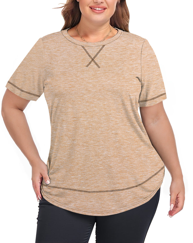 WellSize Womens Plus size Tops Curved Hem Summer Short Sleeve Shirts Loose Casual Tunic Tee