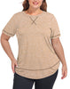 WellSize Womens Plus size Tops Curved Hem Summer Short Sleeve Shirts Loose Casual Tunic Tee