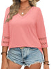 WellSize 3/4 Sleeve Womens Plus Size Tops V Neck Trendy Tunic Blouses Curved Hem Casual Shirts