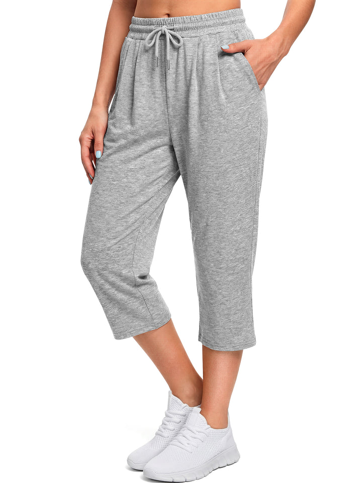 Fantaslook Women Capri Pants High Waisted Drawstring Summer Yoga Pants Workout Cropped Joggers Lounge Pants with Pockets