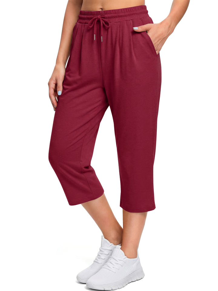 Fantaslook Women Capri Pants High Waisted Drawstring Summer Yoga Pants Workout Cropped Joggers Lounge Pants with Pockets