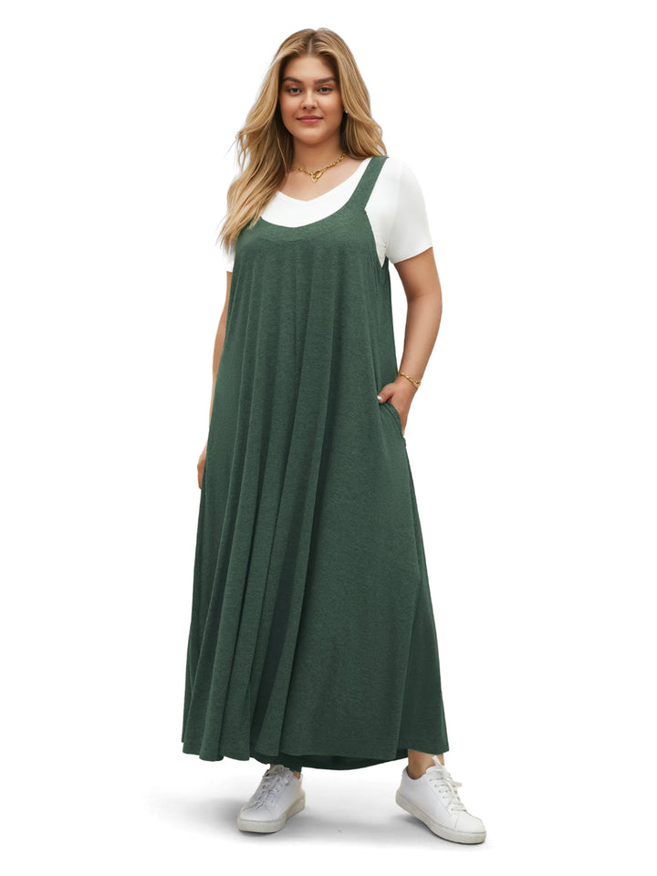 WellSize Plus Size Jumpsuits for Women Adjustable Straps Loose Overalls Long Rompers With Pockets