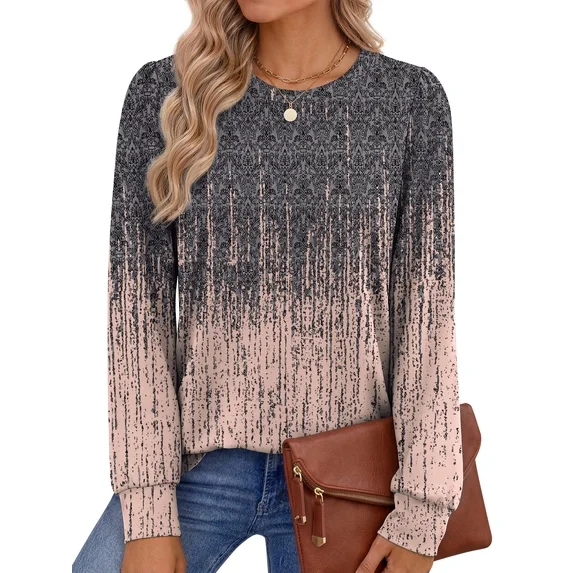 Fantaslook Womens Long Sleeve Shirts Fall Tunic Tops Casual Crewneck Floral Blouses