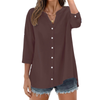 Fantaslook Womens 3/4 Sleeve Button Down Shirts V Neck Roll Up Sleeve Tops Cotton Linen Casual Summer Blouses Shirts
