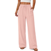 Fantaslook Linen Wide Leg Pants for Women Flowy Palazzo Drawstring Elastic Waist Trousers with Pockets Summer Beach Vacation Clothes