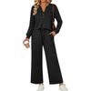 Fantaslook Fall Fashion Two Piece Lounge Sets for Women Henley V Neck Vacation Travel Outfit Casual Wide Leg Pants Matching Sets Women Clothing