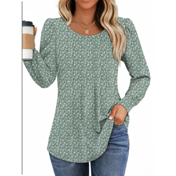Fantaslook Pleated Blouses for Women Dressy Casual Long Sleeve Shirts Fall Tunic Tops