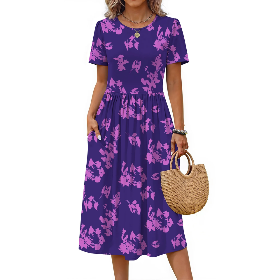 Fantaslook Summer Short Sleeve Midi Dresses for Women Casual Floral T Shirt Dresses Flowy Beach Sundress with Pockets