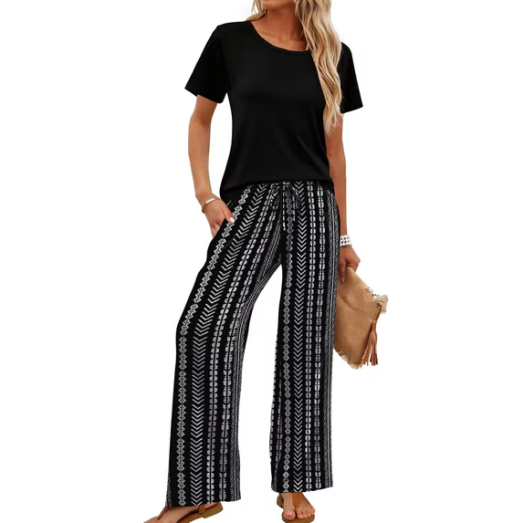 Fantaslook Two Piece Sets for Women Summer Vacation Outfits Boho Lounge Sets Beach Airport Travel Matching Clothing