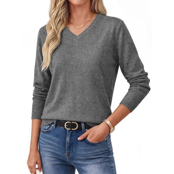 Fantaslook Knit Sweater for Women Long Sleeve V Neck Fall Tops Trendy Lightweight Pullover Work Shirts