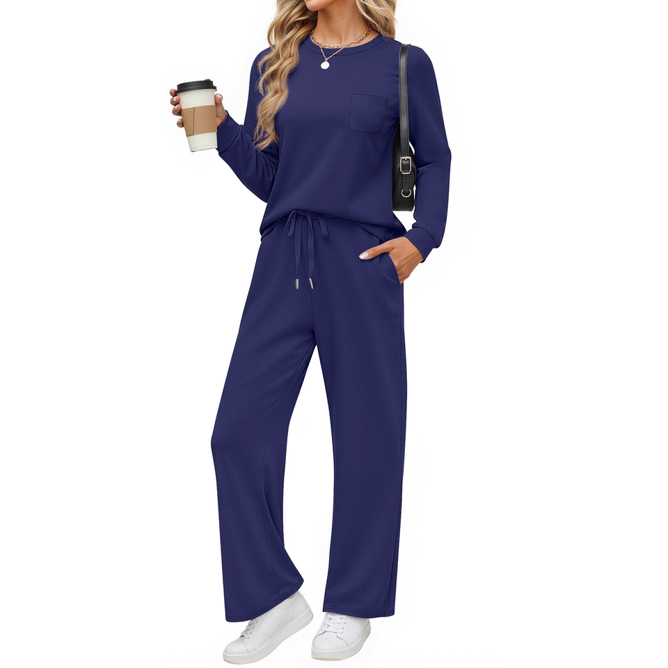 Fantaslook Two Piece Lounge Sets for Women Fall Outfits Long Sleeve Tops Wide Leg Pants Matching Sets Vacation Travel Outfits