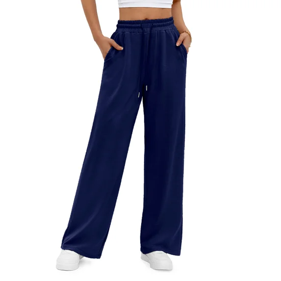 Fantaslook Wide Leg Sweatpants for Women Casual High Waisted Baggy Sweatpants Drawstring Workout Pants with Pockets Fashion Outfits
