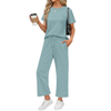 Fantaslook 2 Piece Sets for Women Casual Summer Travel Vacation Outfits Short Sleeve Tops Wide Leg Pants Lounge Sets