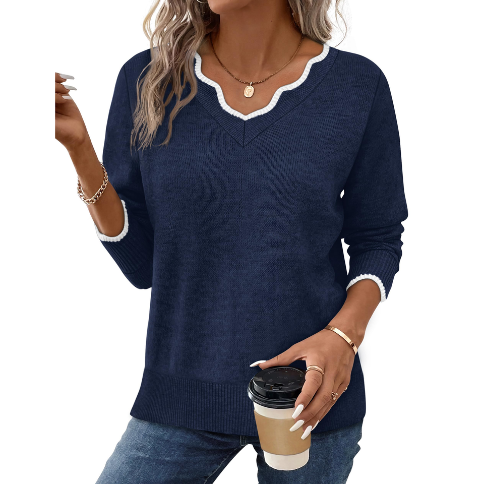 Fantaslook Color Block Sweaters for Women V Neck Pullover Lightweight Sweaters Long Sleeve Tops Fall Fashion Clothes
