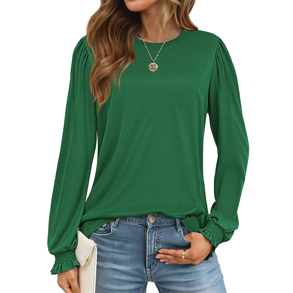Fantaslook Blouses for Women Dressy Puff Sleeve Tunic Tops Casual Fall Shirts