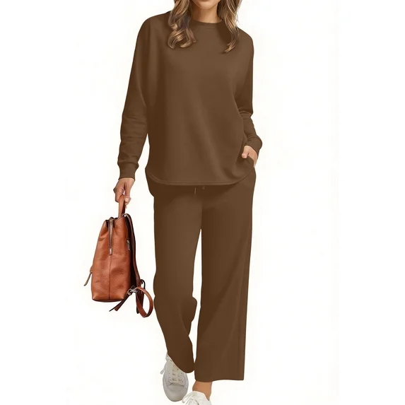 Fantaslook Two Piece Sets for Women Fall Travel Vacation Outfits Wide Leg Pants Lounge Sets Dressy Matching Sets Womens Sweatsuits