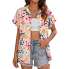 Fantaslook Hawaiian Button Down Shirts for Women Casual Short Sleeve Floral Print Blouses Summer Tops