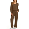 Fantaslook Two Piece Sets for Women Fall Outfits Long Sleeve Tops Wide Leg Pants Lounge Matching Sets Vacation Travel Outfits