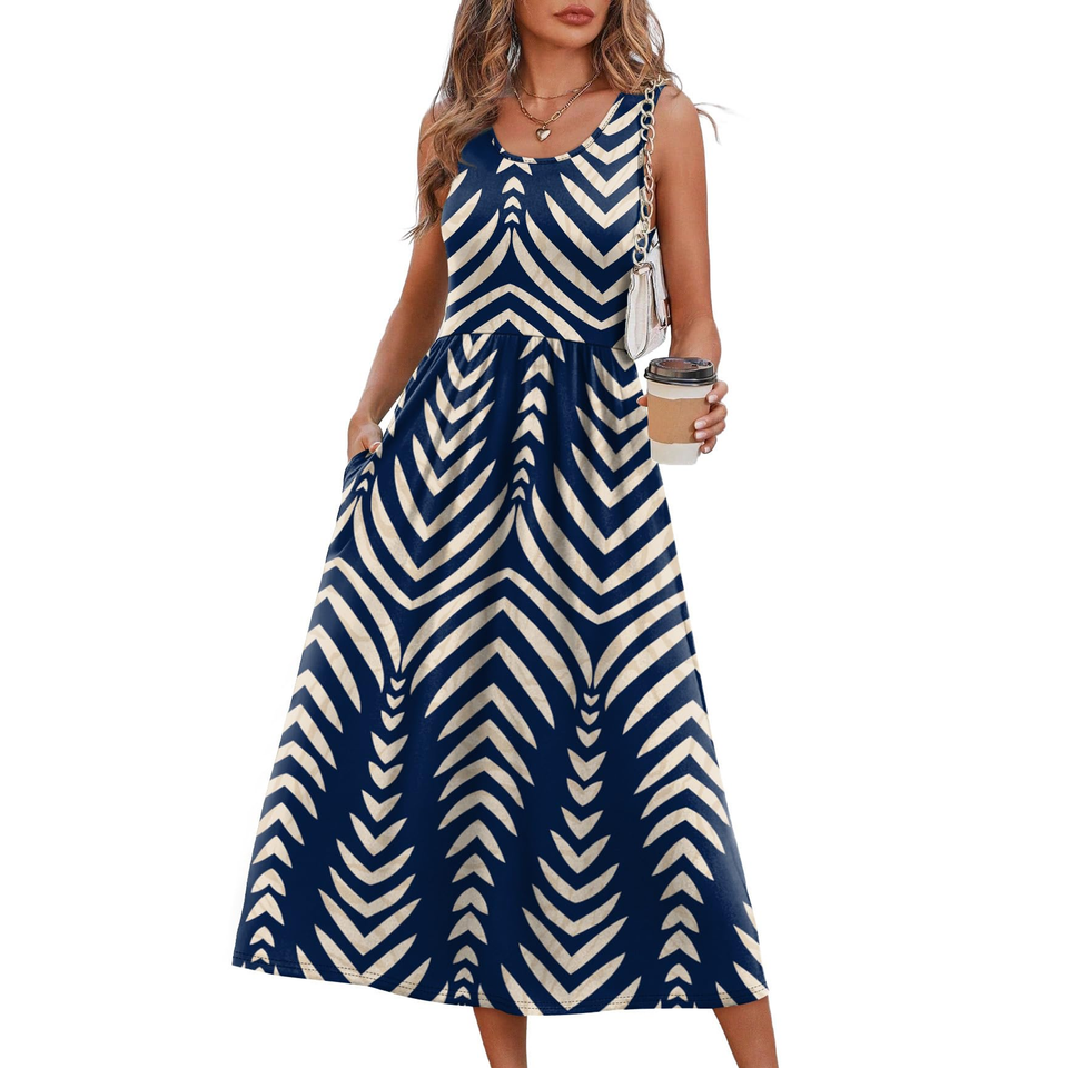 Fantaslook Summer Dresses for Women Sleeveless Casual Long Dress Beach Vacation Sundresses with Pockets