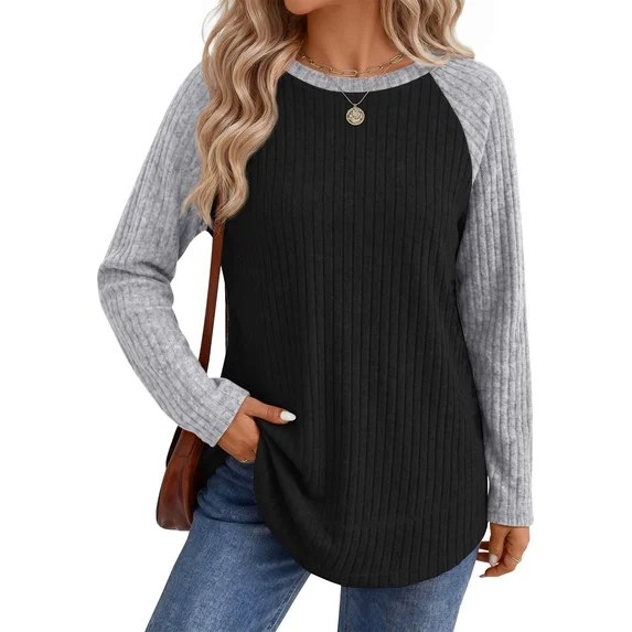 Fantaslook Color Block Long Sleeve Shirts for Women Lightweight Fall Sweaters Dressy Casual Tunic Tops